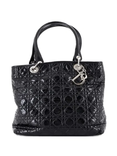 Pre-owned Dior Lady  Soft Cannage Quilt Patent Large Tote Bag In Black