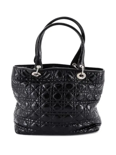 Pre-owned Dior Lady  Soft Cannage Quilt Patent Large Tote Bag In Black