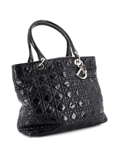 Pre-owned Dior Lady  Soft Cannage Quilt Patent Large Tote Bag In Black