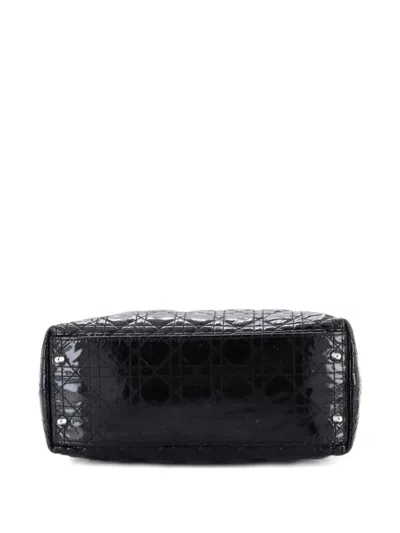 Pre-owned Dior Lady  Soft Cannage Quilt Patent Large Tote Bag In Black