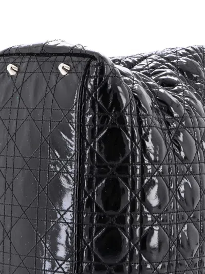 Pre-owned Dior Lady  Soft Cannage Quilt Patent Large Tote Bag In Black
