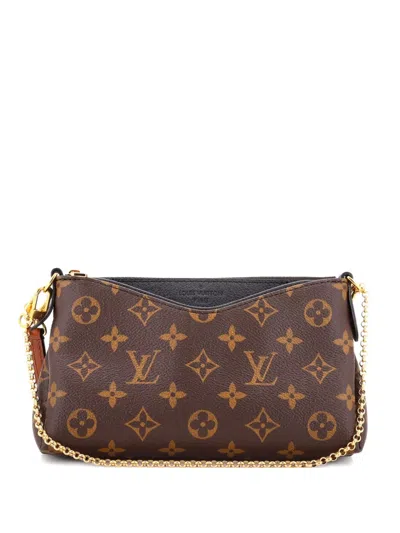 Pre-owned Louis Vuitton Pallas Monogram Canvas With Leather Clutch Bag In Black