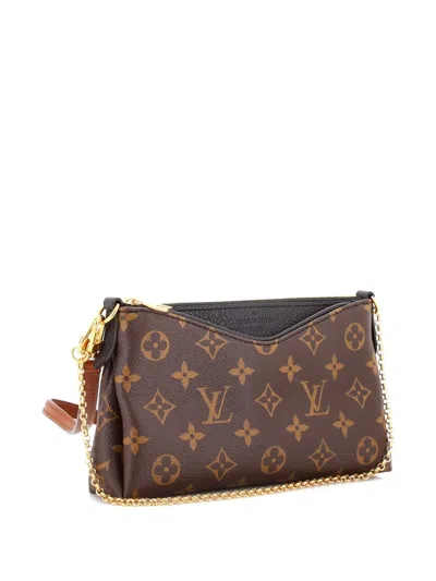Pre-owned Louis Vuitton Pallas Monogram Canvas With Leather Clutch Bag In Black