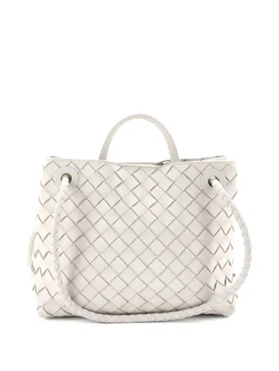 Pre-owned Bottega Veneta Andiamo Top Handle Bag Intrecciato Nappa Small Satchel In White