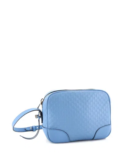 Pre-owned Gucci Bree Disco Microssima Leather Mini Crossbody Bag In Blue