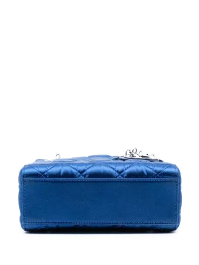 Pre-owned Dior 2014 Mini Satin Cannage Beaded Handle Lady  Satchel In Blue