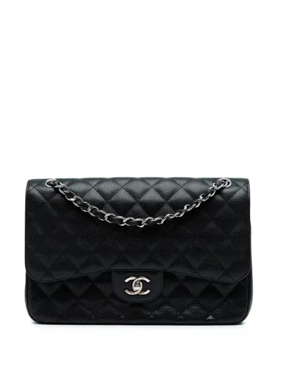 Pre-owned Chanel 2010-2011 Jumbo Classic Caviar Double Flap Shoulder Bag In Black