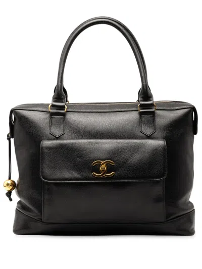 Pre-owned Chanel 1991-1994 Caviar Front Pocket Tote Bag In Black