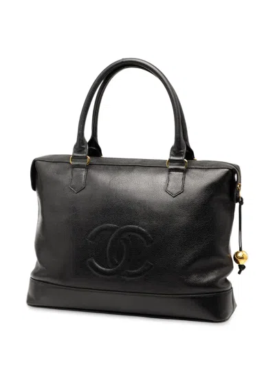 Pre-owned Chanel 1991-1994 Caviar Front Pocket Tote Bag In Black