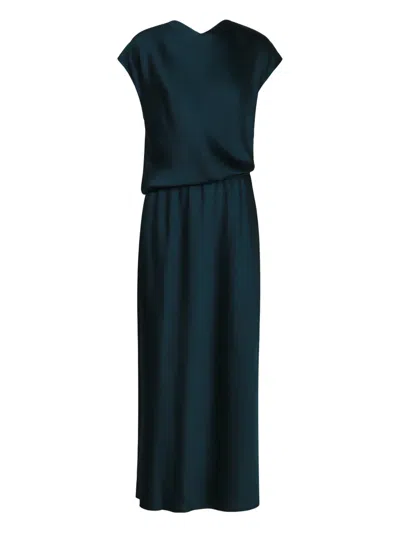 Vince Draped Short-sleeve Maxi Dress In Blue