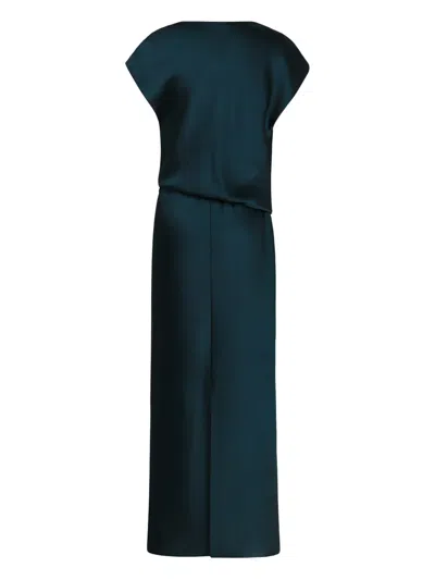 Vince Draped Short-sleeve Maxi Dress In Blue