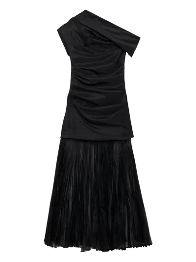 Simkhai Ammalie Draped Pleated-skirt Taffeta Dress In Black