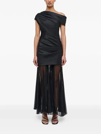 Simkhai Ammalie Draped Pleated-skirt Taffeta Dress In Black