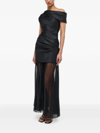 Simkhai Ammalie Draped Pleated-skirt Taffeta Dress In Black