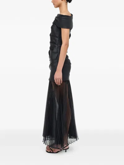 Simkhai Ammalie Draped Pleated-skirt Taffeta Dress In Black