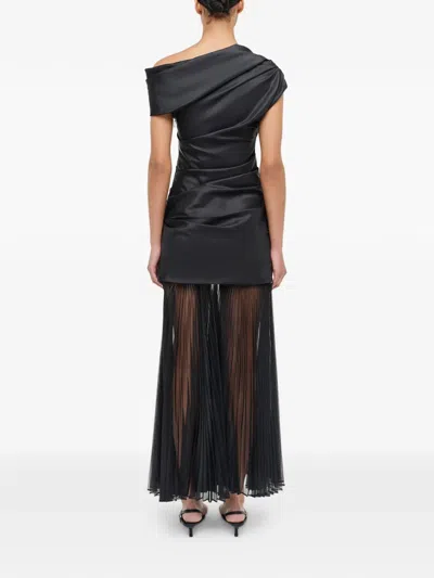 Simkhai Ammalie Draped Pleated-skirt Taffeta Dress In Black