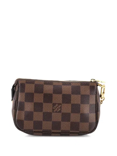 Pre-owned Louis Vuitton Pochette Accessoires Damier Mini Clutch Bag In Brown