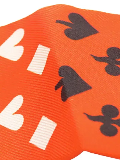 Pre-owned Hermes 1998-2007 Jeu De Cartes Silk Twilly Scarf Scarves In Orange