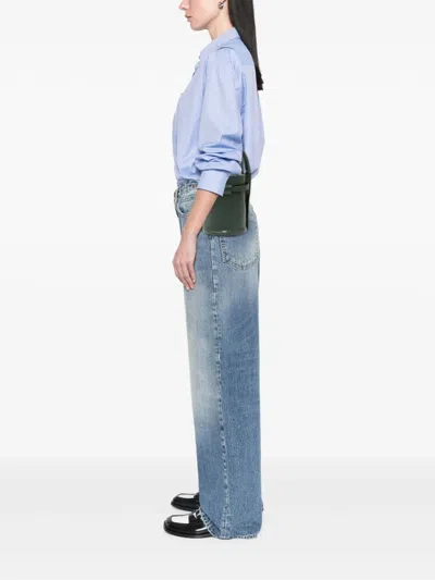 Pre-owned Celine 2018-2025 Nano Leather Big Bucket Bag Satchel In Green