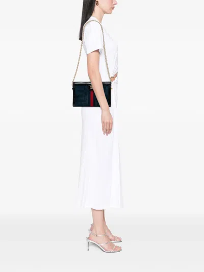 Pre-owned Gucci 2016-2025 Small Suede Ophidia Chain Crossbody Bag In Blue