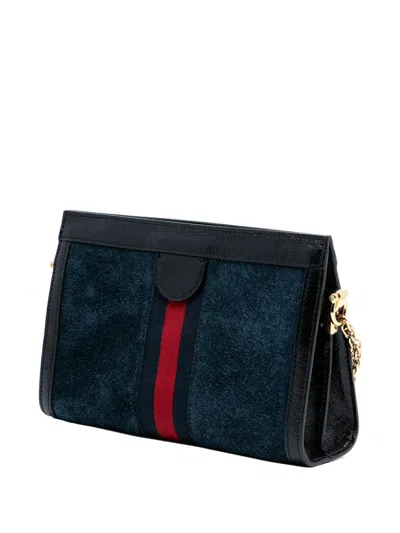 Pre-owned Gucci 2016-2025 Small Suede Ophidia Chain Crossbody Bag In Blue