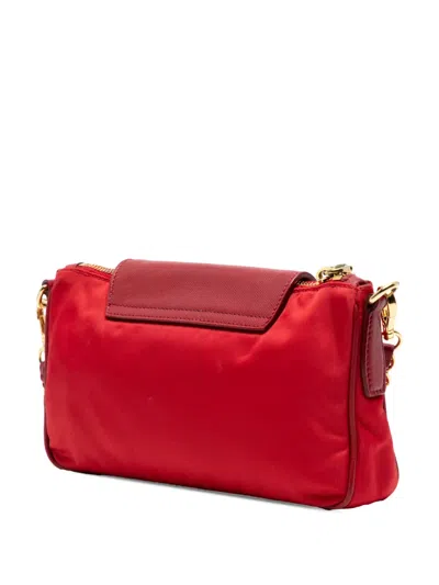 Pre-owned Prada 2000-2013 Saffiano Trimmed Tessuto Chain Crossbody Bag In Red