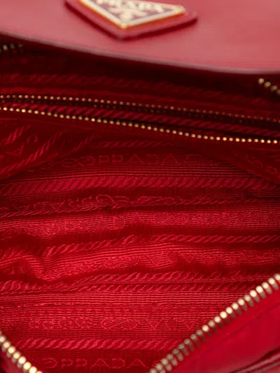 Pre-owned Prada 2000-2013 Saffiano Trimmed Tessuto Chain Crossbody Bag In Red