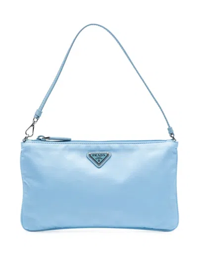 Pre-owned Prada 2013-2025 Re Nylon Pochette Shoulder Bag In Blue
