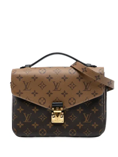 Pre-owned Louis Vuitton 2016 Monogram Reverse Pochette Metis Satchel In Brown