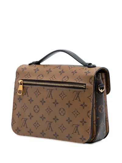 Pre-owned Louis Vuitton 2016 Monogram Reverse Pochette Metis Satchel In Brown