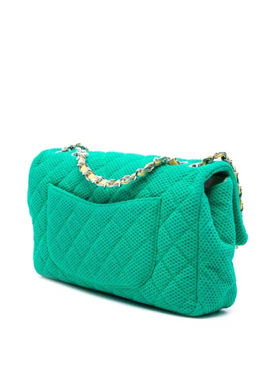 Pre-owned Chanel 2009-2010 Medium Classic Mesh Single Flap Shoulder Bag In Green