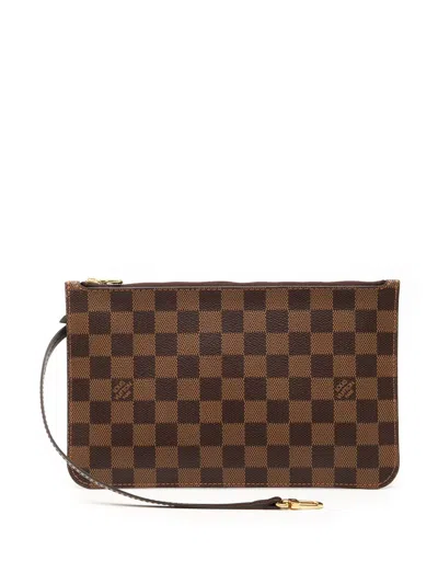 Pre-owned Louis Vuitton 2019 Damier Ebene Neverfull Mm Pouch In Brown