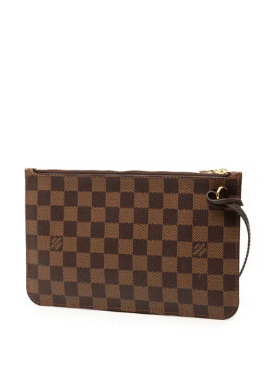 Pre-owned Louis Vuitton 2019 Damier Ebene Neverfull Mm Pouch In Brown