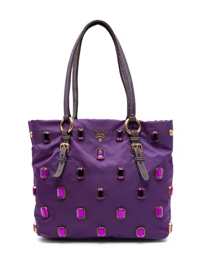 Pre-owned Prada 2000-2025 Tessuto Pietre Jeweled Tote Bag In Purple