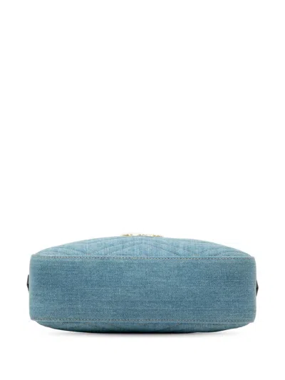 Pre-owned Gucci 2016-2025 Small Gg Marmont Matelasse Denim Pearly Crossbody Bag In Blue