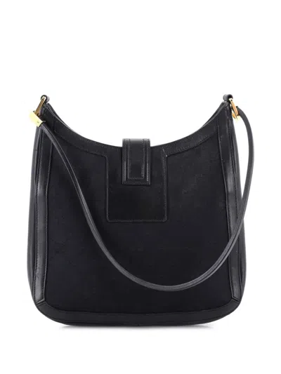 Pre-owned Gucci Vintage G Hobo Gg Canvas And Leather Shoulder Bag In Black