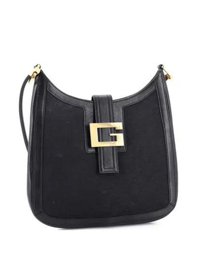 Pre-owned Gucci Vintage G Hobo Gg Canvas And Leather Shoulder Bag In Black