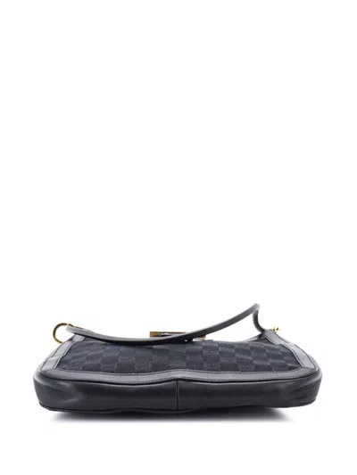 Pre-owned Gucci Vintage G Hobo Gg Canvas And Leather Shoulder Bag In Black