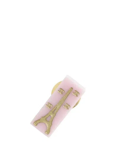 Pre-owned Chanel 2010-2025 Resin Eiffel Tower Cc Brooch Costume Brooch In Gold