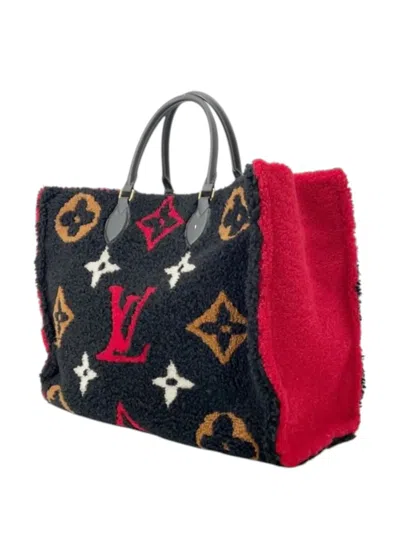 Pre-owned Louis Vuitton 2019 Monogram Giant Shearling Teddy Onthego Gm Satchel In Black