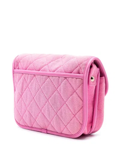 Pre-owned Chanel 2021 Small Cc Quilted Denim Messenger Flap Crossbody Bag In Pink