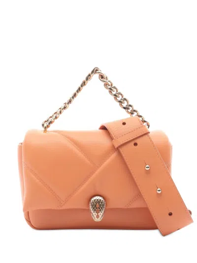 Pre-owned Bvlgari 2010-2025 Mini Leather Serpenti Cabochon Satchel Crossbody Bag In Orange