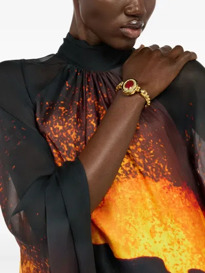 Roberto Cavalli Twisted Ruby-stone Bangle In Gold