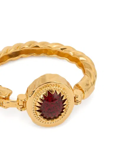 Roberto Cavalli Twisted Ruby-stone Bangle In Gold