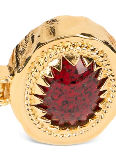 Roberto Cavalli Twisted Ruby-stone Bangle In Gold