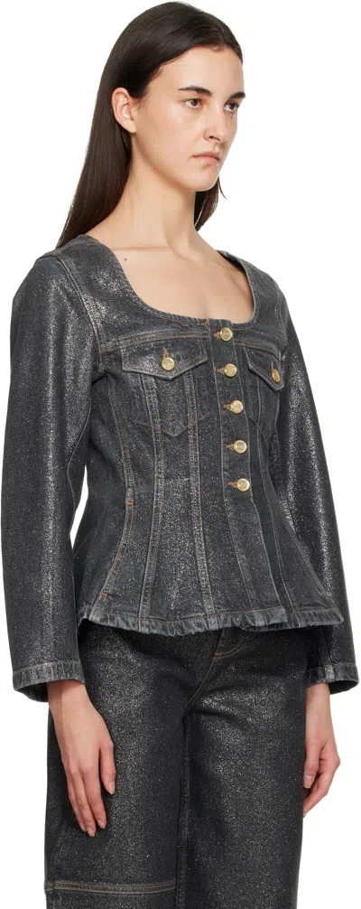Ganni Shimmery Foil Peplum Denim Jacket In Multi