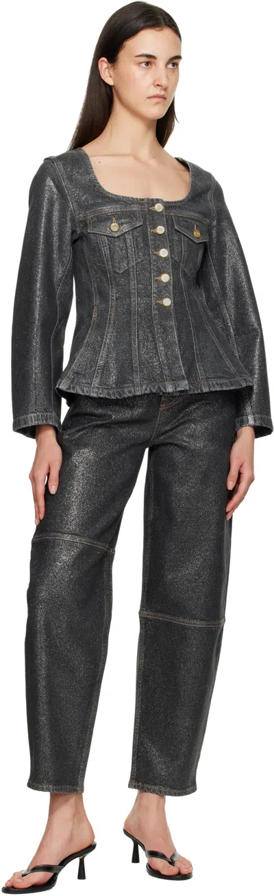 Ganni Shimmery Foil Peplum Denim Jacket In Multi
