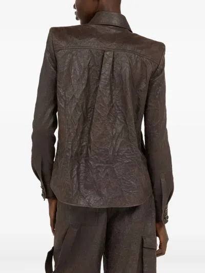 Roberto Cavalli Buttoned Leather Shirt In Brown