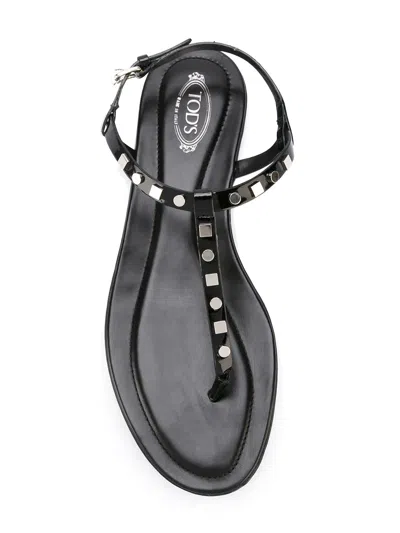 Tod's Studded Flat Sandals In Black