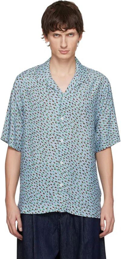 Paul Smith Convertible-collar Printed Crepe De Chine Shirt In Blue
